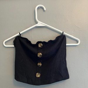 Black Ribbed Button Tube Top